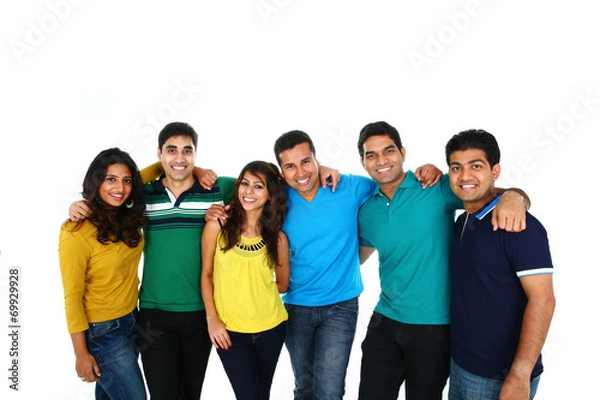 Fototapeta Large group of Asian friends, isolated on white background.