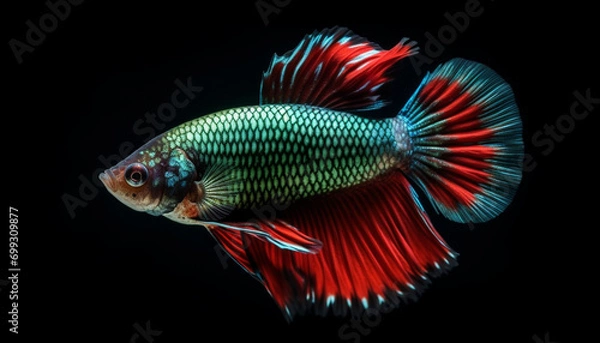 Fototapeta Colorful siamese fighting fish swimming in a bright underwater world generated by AI