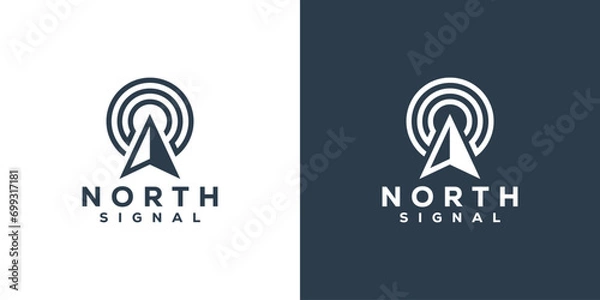 Obraz Simple North Signal Logo. Arrow Compass and Wifi 
 with Minimalist Style. North Direction Logo Design Template.