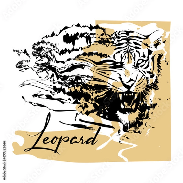 Fototapeta graphic geometric tiger leopard face round brush yellow color design pattern background texture abstract art drawing print