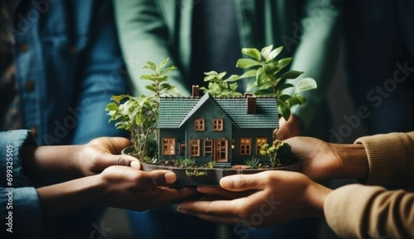 Fototapeta Unity and Teamwork: Holding a Model House Together