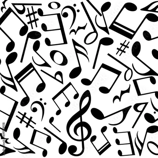 Obraz Music notes background, musical pattern, vector illustration.