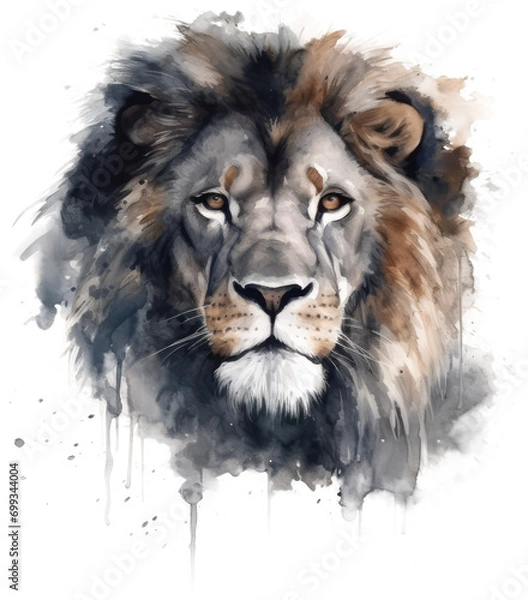 Fototapeta Watercolor png portrait of animal lion