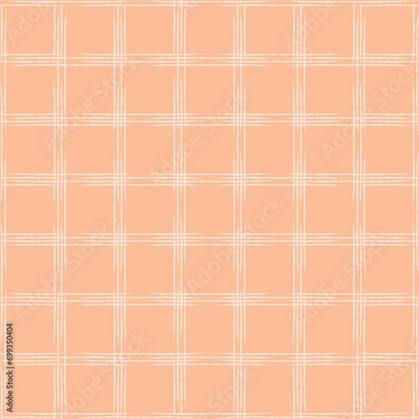 Fototapeta Checkered pattern print of dry brush lines in warm peach tones. Vector illustration. Surface pattern design, perfect for textiles, wallpaper, office supplies, packaging design, home and garden