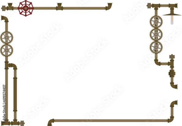 Obraz Steampunk plumbing frame Copper material with solid color
