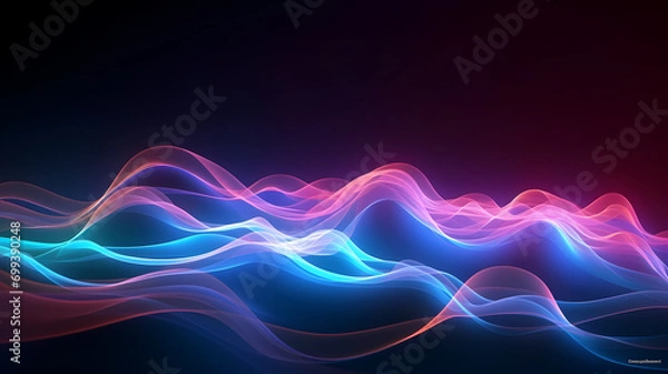 Fototapeta Digital technology blue rhythm wavy line abstract graphic poster web page PPT background with generative
