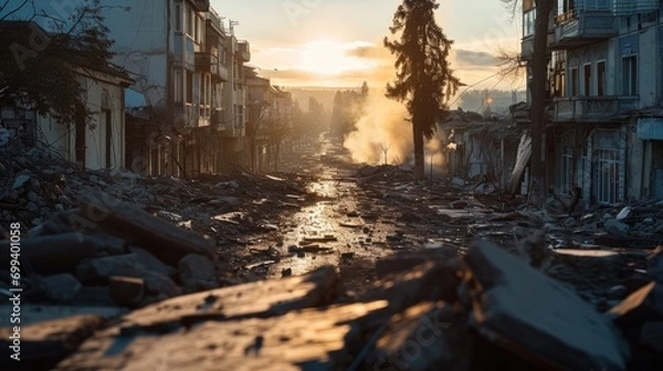 Fototapeta The devastating earthquake in city. Generative AI.