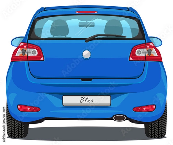 Fototapeta Vector Car - Back view - Blue - with visible interior