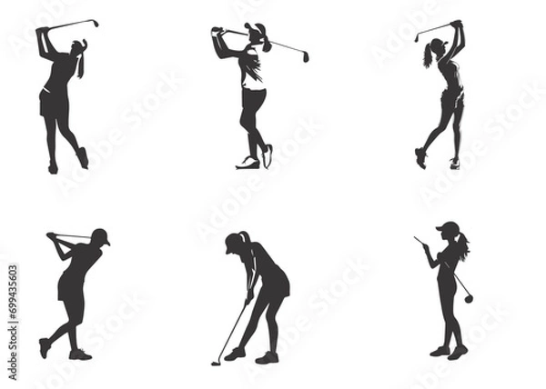 Obraz A set of female golfer playing golf in various pose