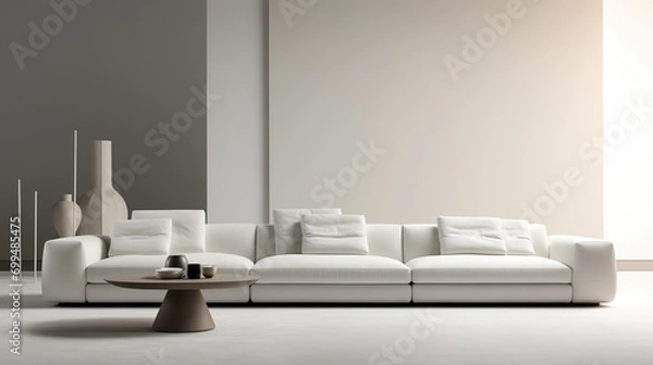 Fototapeta Stylish White Sofa in a Minimalist Living Room with Elegant Home Accents