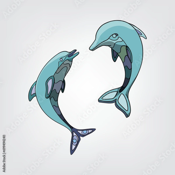 Obraz Vector illustration of isolated cartoon dolphins