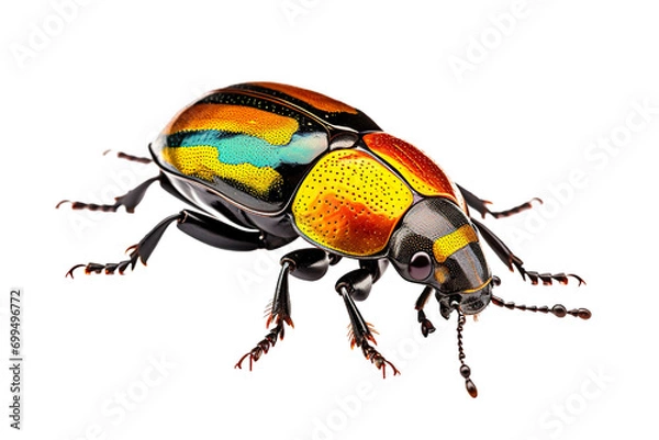 Fototapeta Top side closeup macro view of beautiful Beetle isolated on white background PNG