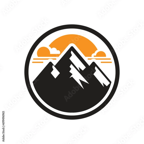 Obraz A logo of a mountain inside a circle, using flat design, solid colors, and minimalist style