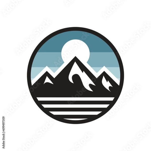 Obraz A logo of a mountain inside a circle, using flat design, solid colors, and minimalist style