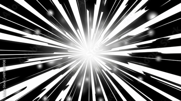 Fototapeta Czarno-biały komiks wybuchowy wybuch wybuchu promieni słonecznych linie prędkości prędkości tło 16-9 stosunek