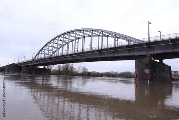 Obraz Flooding of the river Rhine, Arnhem, the Netherlands. The John Frost bridge.