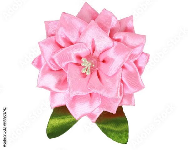 Fototapeta pink fabric brooch made of satin ribbon without background