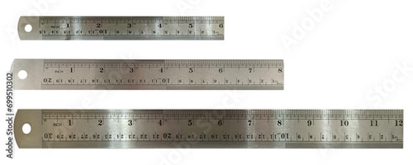 Fototapeta three metal rulers of different sizes transparant without background 