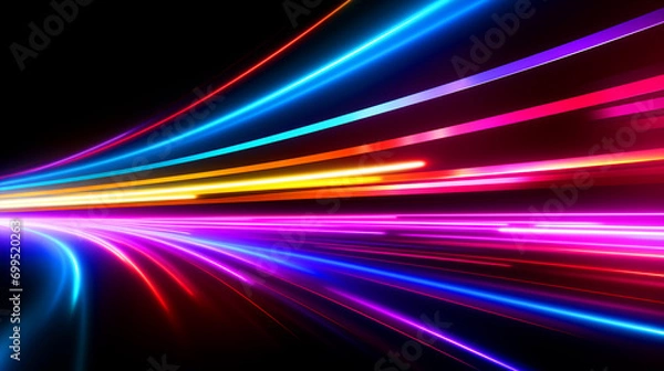 Fototapeta Colorful neon lights glowing background - ai generative