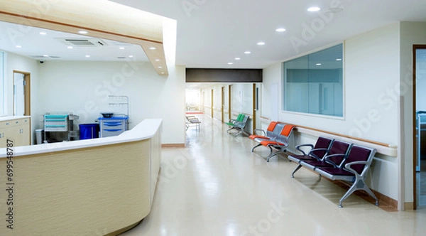 Obraz Empty nurses station and corridor in a hospital