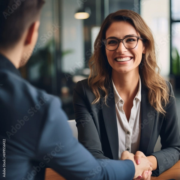 Obraz Graceful Leadership: Happy Mid-Aged Business Manager Navigating Success