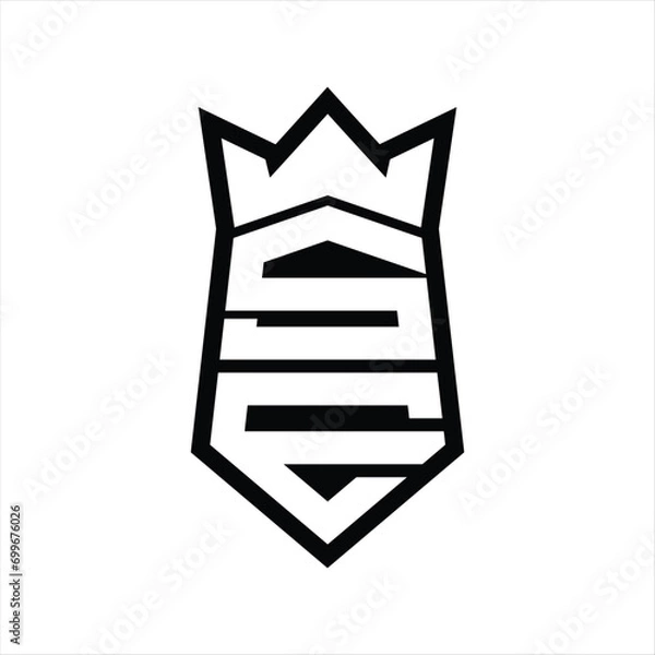 Fototapeta SE Letter Logo monogram hexagon shield shape up and down with crown isolated style design