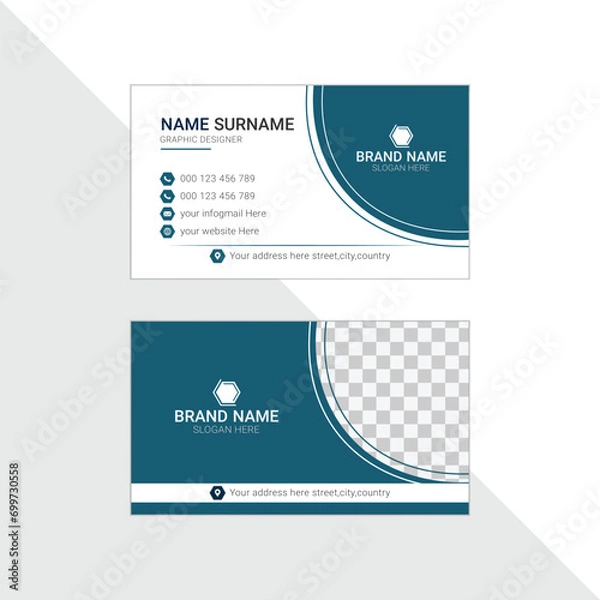Fototapeta Corporate and  modern business card with photo, Company ninformation card template design abstract corporate  and creative business layout,corporate and creative element in graphic illustration, 
 