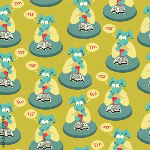 Fototapeta seamless pattern with dogs in vector. characters in flat style. Template for wrapping, wallpaper, background for app website. A series of furry dogs