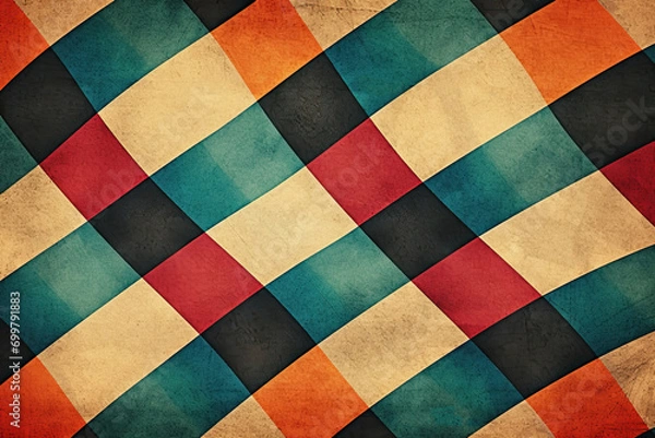 Fototapeta Retro muted colors abstract checkerboard pattern grainy texture background