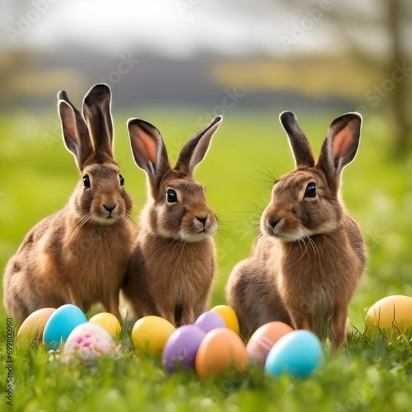 Obraz easter bunnies and easter eggs