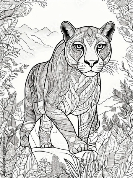 Obraz Mountain lion mandala zentangle coloring page