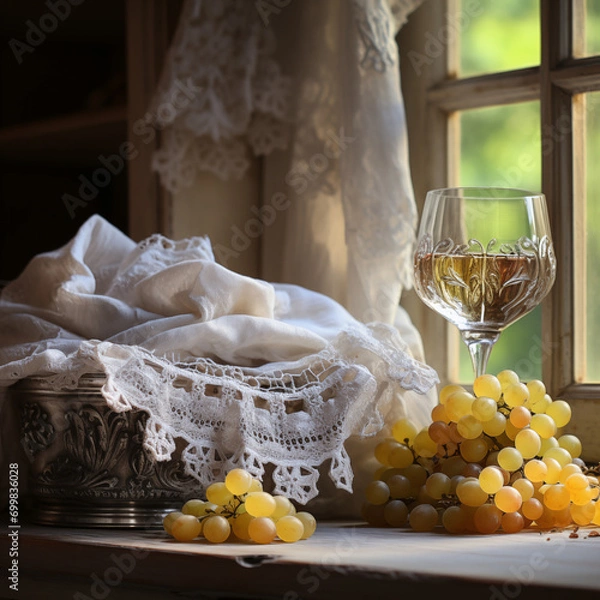 Obraz White wine and grapes Generative AI