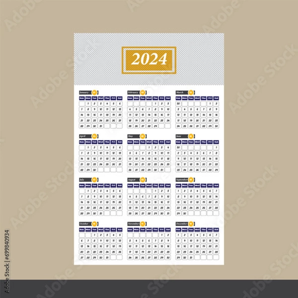 Obraz Happy New Year 2024 Wall Calendar Design 