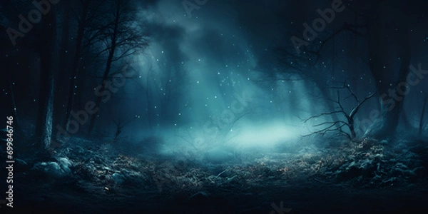 Fototapeta Dark Winter Forest,Enchanting Backdrop,Scary Cold Halloween ,Night scene with tree and stars, generative AI