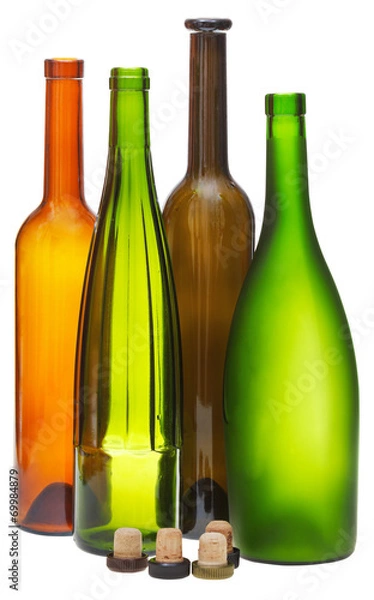 Obraz colored empty open wine bottles and cork
