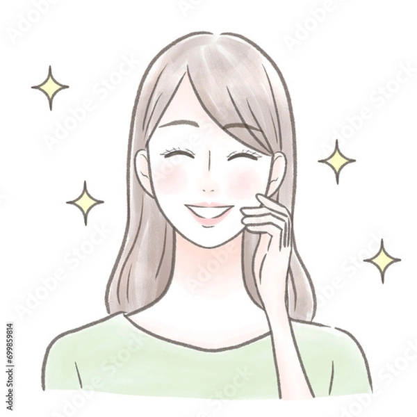 Obraz 口に手を当てて歯を見せて笑っている女性