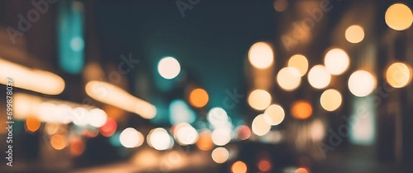 Obraz Cityscape Revelry: Twilight Glitter, Festive Reflections, and Colorful Bokeh - A Magical Nightlife Experience - Background of Lights