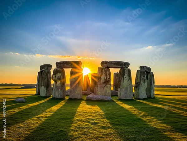Fototapeta View of Stonehenge from under the golden sunlight