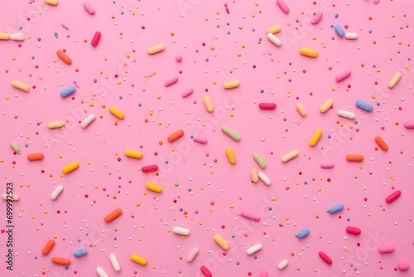 Fototapeta Colorful Candy Sprinkles on a Pink Background