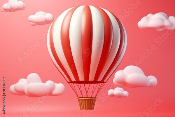 Fototapeta Playful Cartoon Hot Air Balloon in Flight, on an isolated Balloon Red background, Generative AI