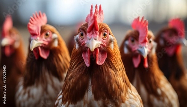 Fototapeta Magnificent ecological chicken at domestic farm, factory chickens in stunning 16k quality