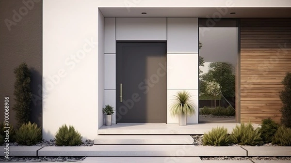 Fototapeta Modern entrance door with the luxury house. Generative AI Technology 