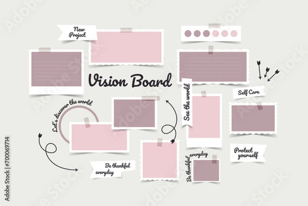 Fototapeta Vector photo collage template moodboard pictures grids vector illustration, vision board	