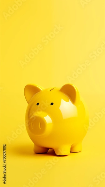 Fototapeta yellow ceramic piggybank on a plain background with copy space for text