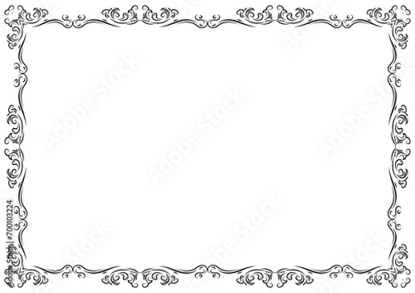 Fototapeta Vintage frame and border ornament. Classic swirl divider filigree. Hand drawn vector illustration. Element for decorative frame, template, document, new year greeting card, invitation, certificate.