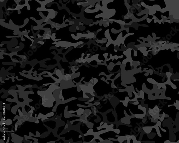 Fototapeta Camouflage Military Fabric. Army Dark Canvas. Urban Modern Pattern. Gray Camo Print.  Seamless Paint. Digital Dirty Camouflage. Abstract Vector Background. Tree Woodland Print. Repeat Gray Texture.