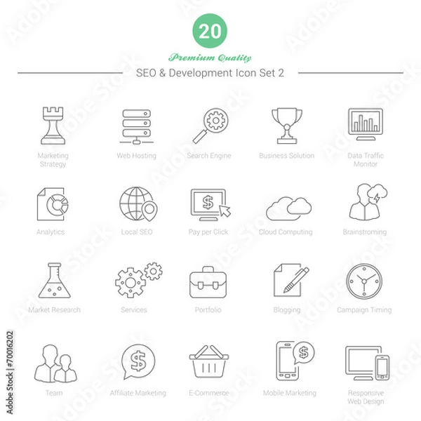 Fototapeta Set of Thin Line SEO and Development icons Set 2