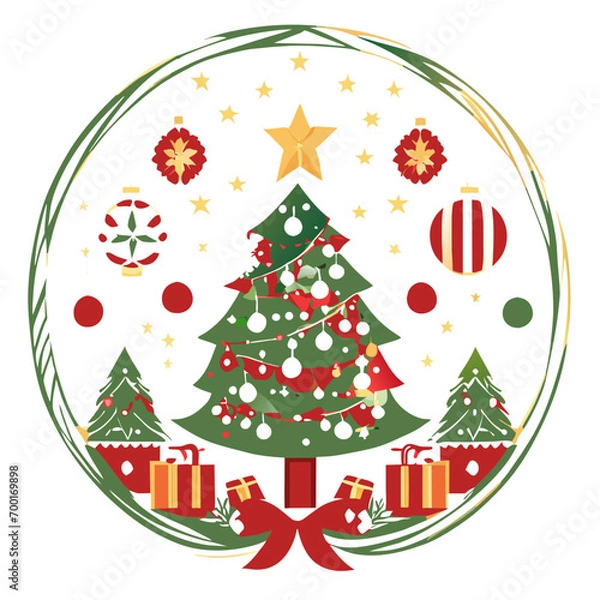 Fototapeta christmas tree vector illustration, christmas tree with gifts, christmas tree with christmas balls