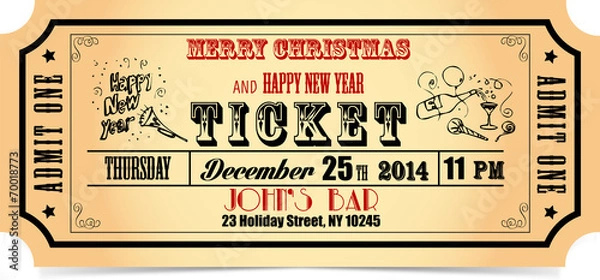Fototapeta Merry X-mas and Happy New Year ticket