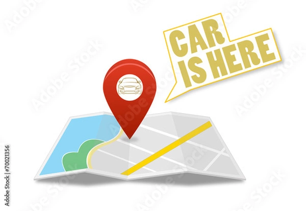 Fototapeta Map with pin and car sign